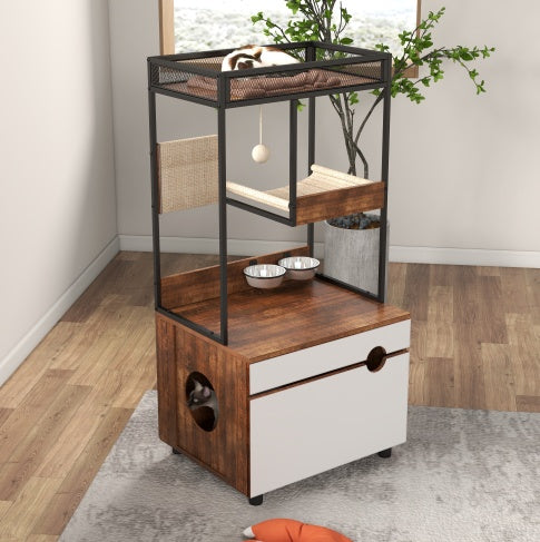 Kattenbak ombouw met krabpaal, Kattenmeubel, Kattenkast
