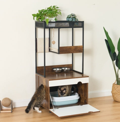 Kattenbak ombouw met krabpaal, Kattenmeubel, Kattenkast