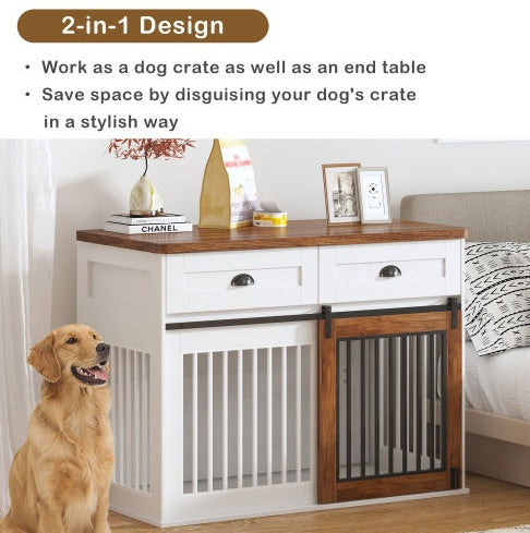 Wooden Furniture-Style Dog Crate — Double Door