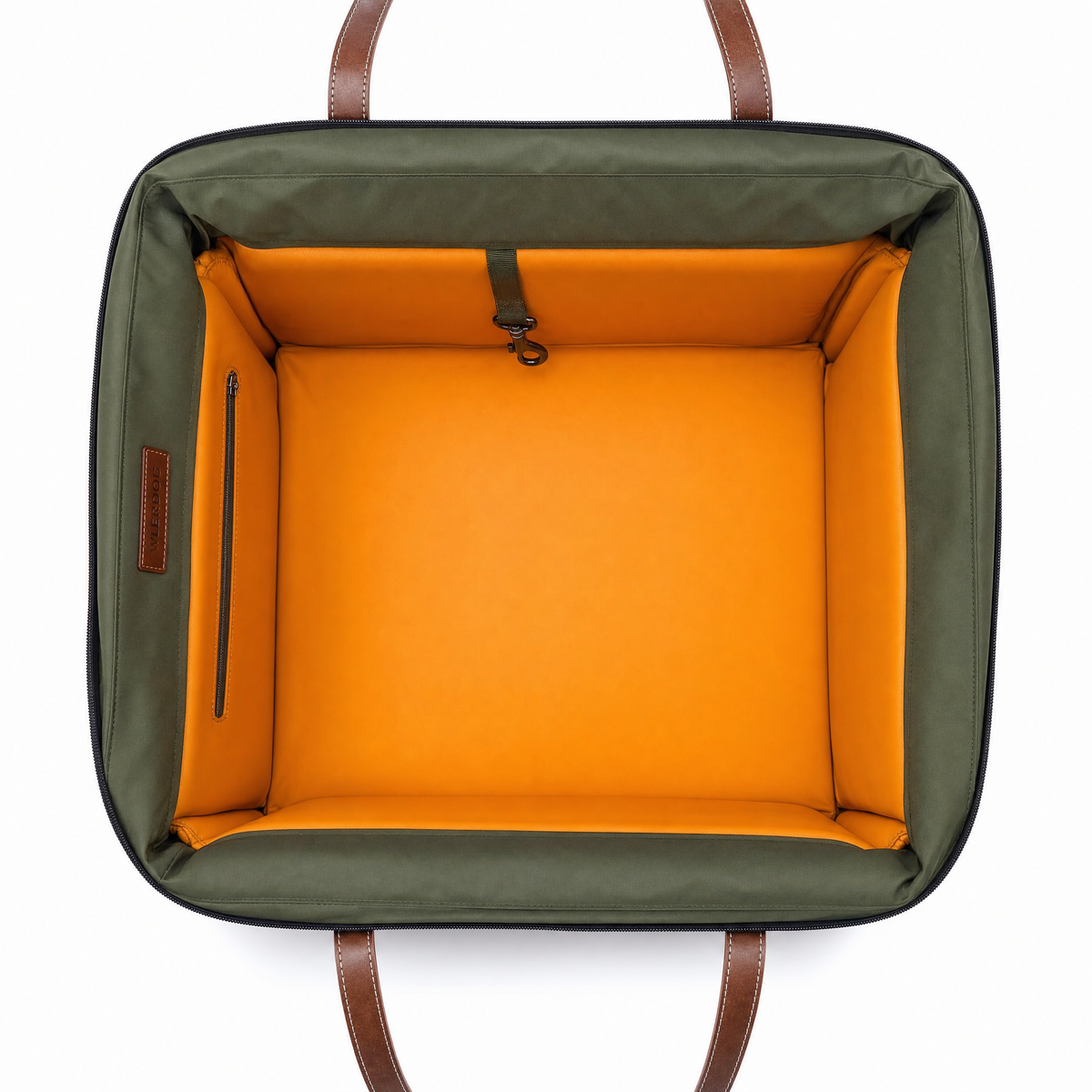 Padded orange interior of dog car booster seat