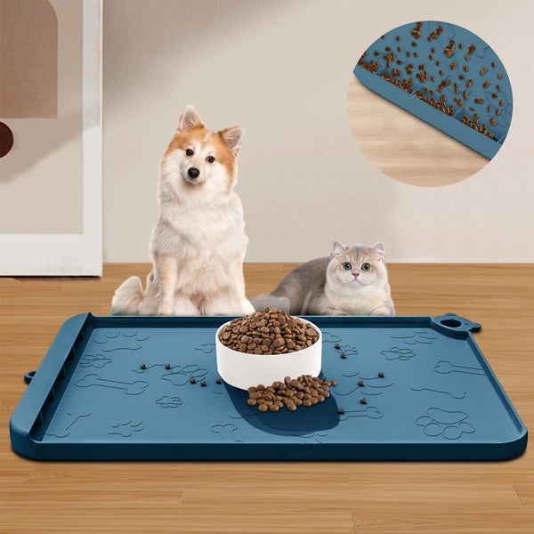 Dog Food Mat Silicone Dog Mat for Food and Water -Pet Feeding Mats with Residue Collection Pocket Waterproof Dog Cat Bowl Mats with Raised Edges and Hooks Placemats for Cats and Dogs Water Bowl