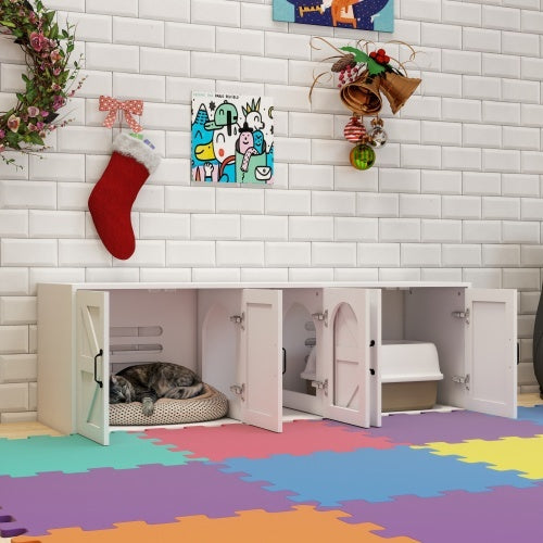 Moderne Kattenbakmeubel Met Dubbele Ruimte, Houten Kattenbakmeubel Met Kattenluik